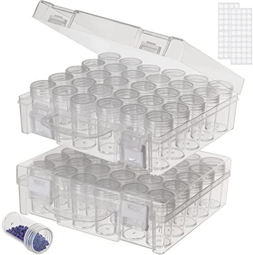 Diamond Painting Aufbewahrungsbox, Diamond Painting Zubehör Boxen, 30 Gitter Transparent Diamond Painting Aufbewahrung Box Diamant Painting Perlen Aufbewahrungsbox mit Stickers für Steine (2 Stück)