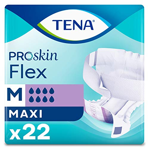 TENA ProSkin Flex Maxi, Größe M, 8 Tropfen, hohe Saugfähigkeit, All-in-One-Slips, 3 Stück, 22 Stück