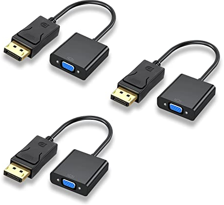 Topcloud Adattatore da DisplayPort (DP) a VGA, convertitore da DP a VGA Cavo placcato in oro maschio a femmina per PC, laptop, display, monitor, proiettori e altro （Confezione da 3）