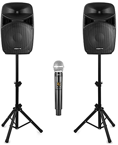 Vonyx VPS152A Pro Karaoke System with Wireless Mics, Stands and 15 Active Speakers - Professional Machines for Parties, Events, Home Entertainment