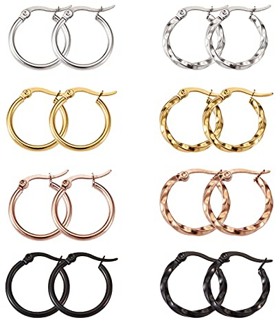 PandaHall Lot de 8 paires de grosses créoles rondes en acier au titane - 4 couleurs - 20 mm - assortiment de couleurs - pour fabrication de bijoux pour femmes et filles