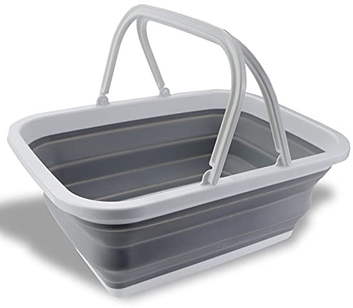 Collapsible Washing Up Bowl, 12L Folding Washing Up Basket with Handles Portable Wash Basin for Outdoor Camping Travel Kitchen and Caravan Space Saving Storage Container
