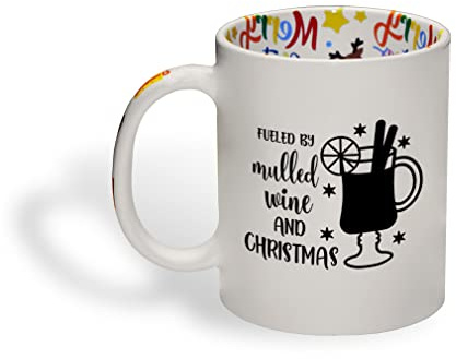Ceramic Christmas Coffee Mug 11 Ounces Fuelled by Mulled Wine and Christmas Wine Glass Style A Funny Tea Cup Christmas Christmas Design Only Design Only
