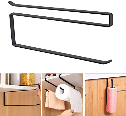 Bontiady Portarotolo da cucina senza foratura, robusto mobile nero da cucina, porta rotolo di carta, salvaspazio, per cucina, bagno, organizzazione (nero)