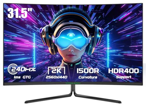 flysclean 32 Inch Curved 240Hz Gaming Monitor, 1ms GTG 2560x1440 2K Frameless Monitor, Adaptive Sync, 1500R, 99% sRGB, HDR400, 75 * 75 VESA, Low Blue Light, HDMI 2.1, DisplayPort 1.4, C32C1S