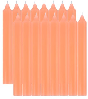Candele a stelo arancione fluo, 16 pezzi, senza profumo, lunghezza 17 cm