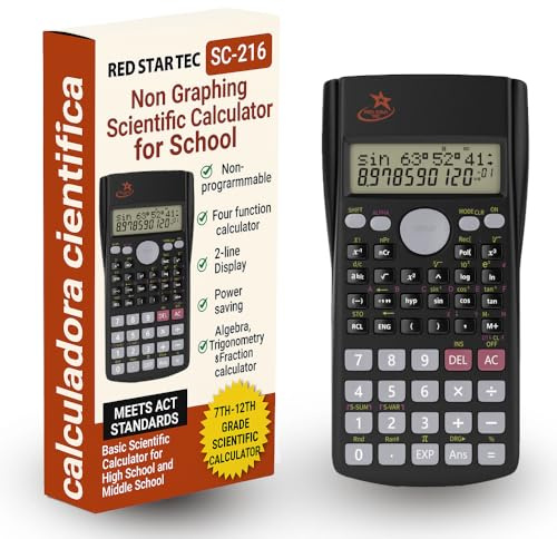 Fraction Calculator for School – SC-216 Scientific Calculator by Red Star Tec, with 4 Functions, SAT-Ready, 2-Line Display with Trigonometry, Algebra & Statistics, Non-Graphing Calculator