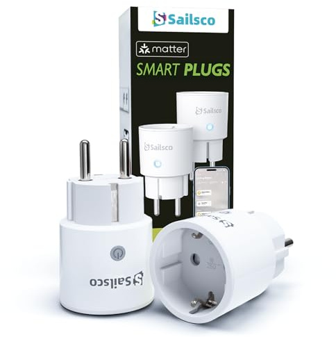 Sailsco Matter Smart Steckdosen mit Stromverbrauch,Smart Home WiFi Steckdose,Funktioniert Apple HomeKit,Alexa und Google,Sprachsteuerung,Fernzugriff,Kein Hub notwendig,Mini 2Pack