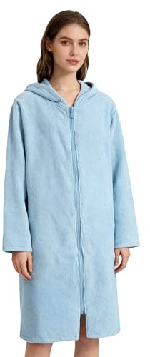 Weecreeture Hooded Towel Poncho with Zipper and Pocket, Surf Poncho for Men and Women, Beach Bath Changing Robe Cover Up Light Blue L