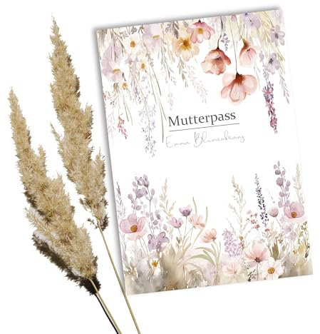 Minilino premium Mutterpasshülle personalisiert - Geschenk zur geburt/Schwangerschaft (3-teilige personalisierte Mutterpasshülle, Blumenwunder weiss)