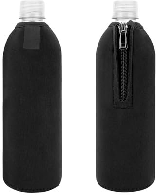 Linkidea Housse jetable pour Bouteille d'eau Compatible avec Smartwater 500 ml/600 ML, Evian 500 ML, Crystal Geyser, Housse Isotherme en néoprène avec Fermeture éclair verrouillable (2, Noir)