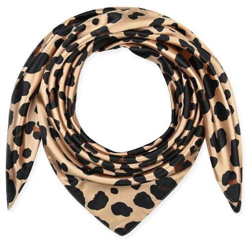 corciova Foulard carré en satin imitation soie pour femme Motif léopard 88,9 x 88,9 cm