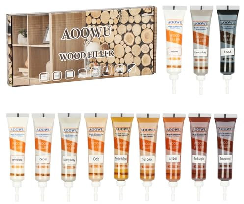 AOOWU Laminat Holz Parkett Reparaturset, 12 Farben Holzmöbel-Reparaturset, Laminat Parkett Reparatur Laminat Reparaturset Verfärbungen für Holzböden, Tisch, Treppen, Tür, Schrank UVM