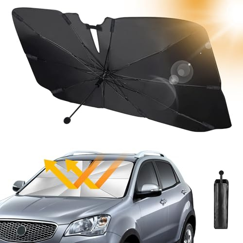 RnCop Sonnenschutz Auto Frontscheibe, Upgrade 360° Drehbar Faltbar Auto-Sonnenschirm - Neues Carbonfaser-Skelett(145 x 83 cm)