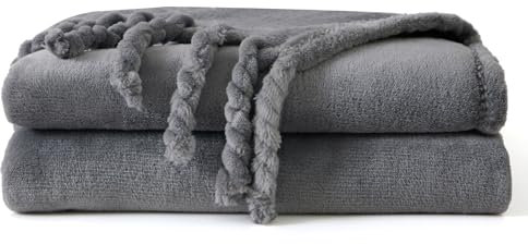 Good Nite Throw Blanket Fluffy Fleece Blanket Sofa for Bed Flannel Blankets with Fringes (130 x 150 cm, Grey)