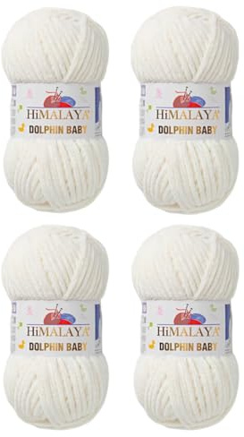 Himalaya Dolphin Baby Yarn Each Skein 100gr 120m Super Bulky Yarn for Knitting&Crocheting Ideal for Cardigans Shawls Blankets Hats and Home Textiles (80308 Cream, Pack of 4)