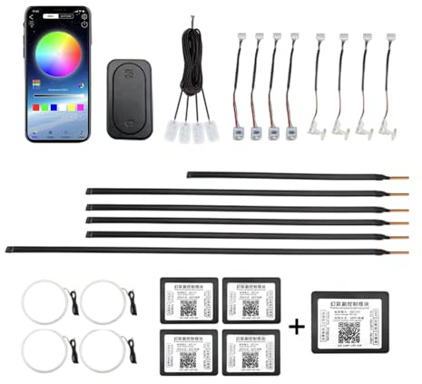 LED-innerbelysning för bil, akryl bil stämningsbelysning remsa med 593 lysdioder Fiber Optic Ambient Lighting Kits, 16 miljoner färger ljud, aktiv funktion neonlampor, atmosfärljus (Dreamcolor 22 i 1)