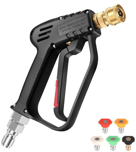 Pistolet de nettoyage haute pression 4000 PSI haute température 60 ℃ avec poignée anti-vibration pour nettoyage efficace des véhicules, des allées, des fenêtres (avec buse 5 couleurs)