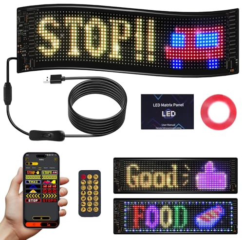 14.7x3.6 Programmable Scrolling LED Sign, Flexible Digital Display, USB & APP Control, Custom DIY Editor for Text, Patterns & Animations, Indoor Outdoor, DIY Devil Eyes Light Signs