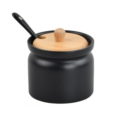 Ziyonix Saleros de Cocina, Salero y Azucarero de Cocina Salero Ceramica cocina de Cerámica con Tapa Madera para El Hogar Hotel Cafetería Buffet (B)