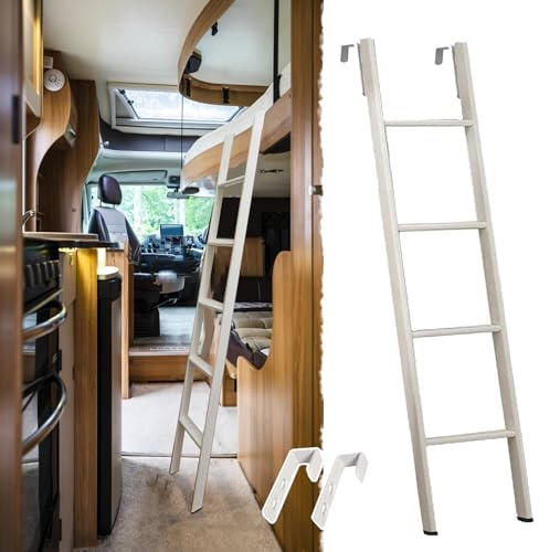 Échelles de Lit Échelle pour Lits Superposés de Camping-car avec Pieds Antidérapants et Crochet, Échelle Métallique Courte pour Lits Superposés Jumeaux(116cm/45)