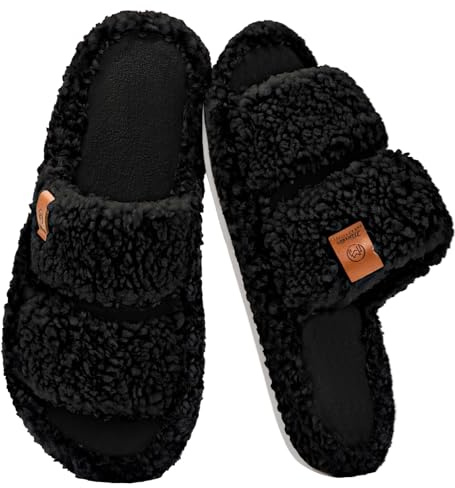 Donpapa Pantofole Donna Scarpe da Casa Ciabatte Memory Foam Suola Antiscivolo Peluche Aperta Comode Fluffy Slippers Nero 270