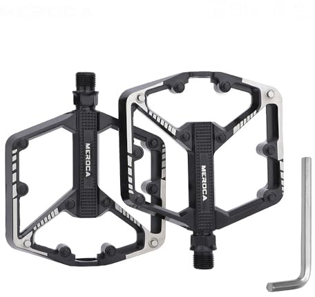 Mountainbike-pedaler, aluminiumlegering MTB-pedaler, bred paltform, lätta cykelpedaler, 9/16 tums plattformspedal med halkfria spikar (svart, dubbla DU-lager)