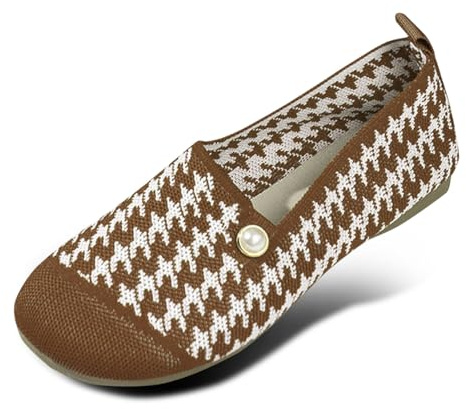 Chaussures d'été pour femme - Ballerines légères pieds nus en tissu - Chaussures de danse plates - Ballerines confortables - Chaussures d'été élégantes et légères - Mocassins tricotés, O Kaki, 40 EU