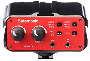 Saramonic 2-Ch Audio Mixer with 3.5mm, XLR & 6.35mm Combo Inputs, PH Power, Headphone Monitor Jack, Integarted Shoe Mounts for DSLR Audio Mixer Preamp (SR-PAX1)