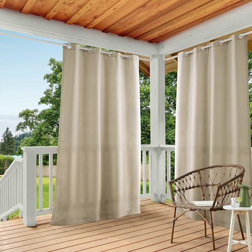 TOWN & COUNTRY BASICS Cabana Solid Heavyweight Indoor Outdoor Curtains, Light Filtering Opacity with Grommet Top, Water Repellent, 2-Pack Set, 54x120, Taupe