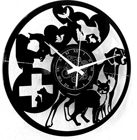 Instant Karma Clocks | Tierarztpraxis Wanduhr mit Tieren | Geräuschlosem Quarzwerk | Geschenkidee für Veterinary Tierarzt