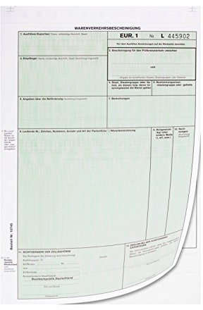 mashpaper EUR.1 EUR1 Warenverkehrsbescheinigung Formular selbstdurchschreibend Menge wählbar 10, 50 oder 100 Stück