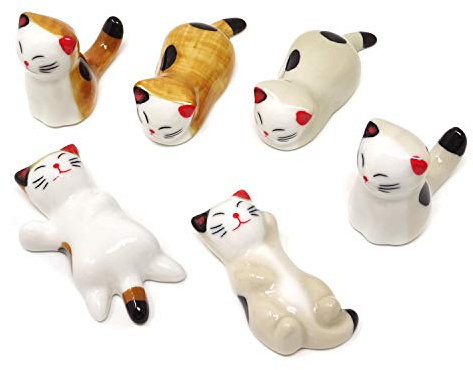 Honbay 6PCS Cute Ceramic Cat Chopsticks Rest Rack Stand Holder for Chopsticks, Forks, Spoons, Knives, Paint Brushes