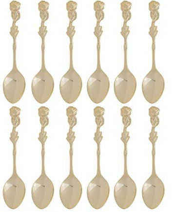 Fino Demi Spoon Set, Rose Design, Gold Plated Stainless Steel, Set of 12