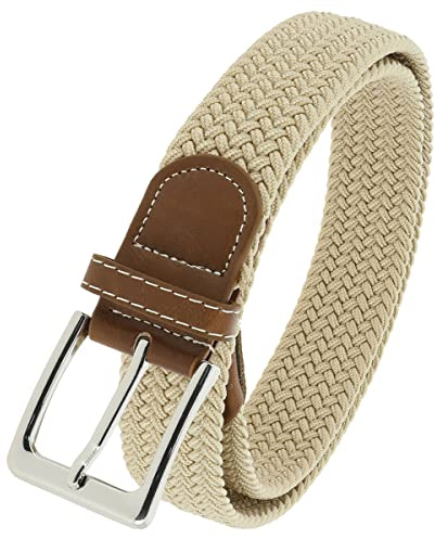 FASHIONGEN - Cintura Vera Pelle Elastica Intrecciata per Uomo e Donna, per Jeans Pantaloni, PERDERSEN - Beige, T95 / lunghezza 105 - pantalone taglia 44 a 48