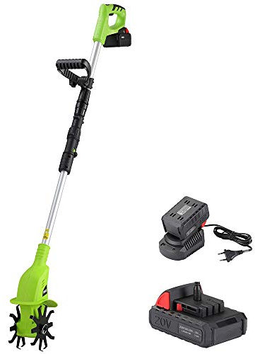 BAKAJI Motoculteur pour Potager, électrocution, Batterie Lithium, 20 V, 2 000 mAh, houe, Moteur électrique, 2 Lames de 15 cm, Largeur de Travail 10 cm, Vitesse 250 TR/Min, poignée Ergonomique Culture