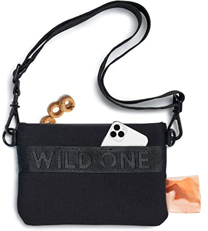 Wild One Treat Pouch, Fanny Pack or Cross-Body Bag, Made from Recycled Knit, Poop Bag Dispenser (Black)