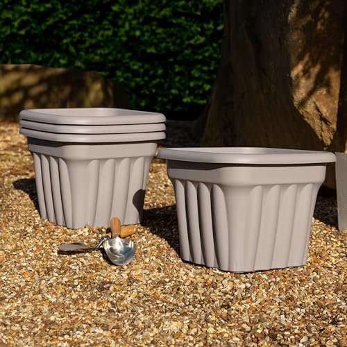 Wham 4x 40cm Vista Plastic Planter, Square Garden Plant Pot, Medium Floor Pot (40cm, 25L, Pack of 4) Indoor/Outdoor, Made in UK (Upcycle Grey)