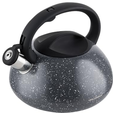 FLORINA Tekanna för Spis (2,5 l) I Tevattenkokare i Rostfritt Stål LAVA I Flöjtkokare med Silikonhandtag I Automatisk Visselpipa I Vattenkokare för Induktionshäll, Gasspis och Elspis I Färg: Grå