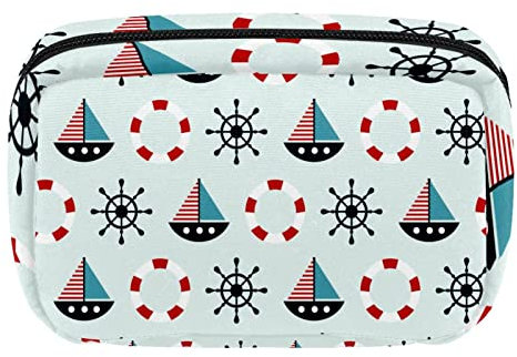 Nautical Sailing Lifebuoy Cosmetic Zipper Pouch Makeup Bag Travel Waterproof Toiletry Bags for Women