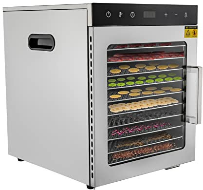 Dörrautomat Groß Edelstahl Dehydrator Food Dryer Dörrgerät Obst Trockengerät Für Zuhause Trockenschrank, 30-90℃, 10 Edelstahl-Dörrtabletts