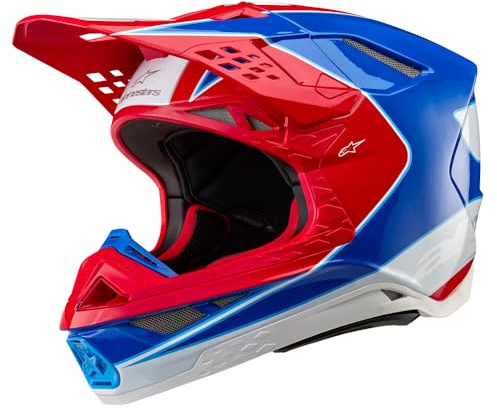 Alpinestars 2024 Supertech M10 Aeon Helmet, Carbon Shell, CE-Certified, Superior Ventilation & Comfort, L, Bright Red/Blue Glossy