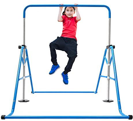 Gymnastikstange für Kinder,Reckstange Outdoor-Reck für den Garten-Klettergerüst für Kinder und Jugendliche Reckstange Höhenverstellbare Gymnastikstange für Kinder Home Gym Garten,115-155cm (Blau)
