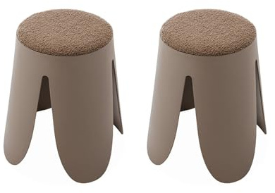 Alice's Home - Set de 2 tabourets empilables Marrons. Bouclette texturée. Niki. Ø30 / 44 x H46cm
