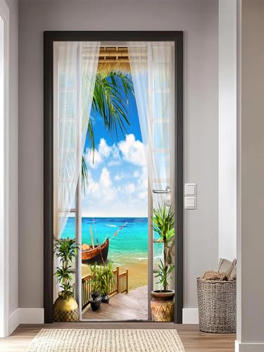 FLFK 3D Door Mural Peel and Stick 85x215cm - Seascape Self-Adhesive Door Sticker Wallpaper Wall Poster Decal for Bedroom Home Decor(2Pcs/Set)