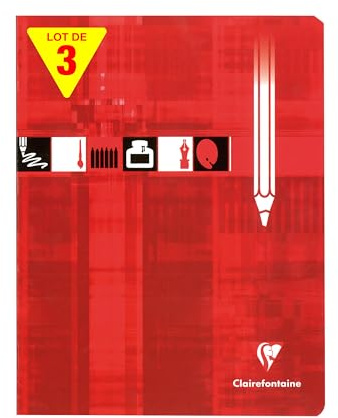 Clairefontaine 3780AMZC Un lot de 3 Cahiers à Dessin Agrafés Rouges - 17x22 cm - 32 Pages Unies Blanches - Papier à Dessin 125 g - Couverture Carte Pelliculée