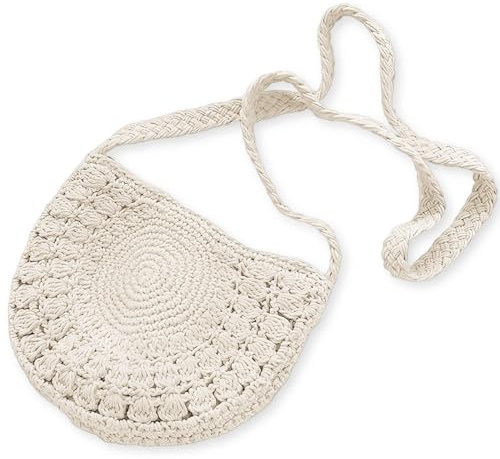 LATRAT Damhandväska rund sommar strandväska axelväska, retro halvcirkelformad sommar strand bohemisk, för resor semester beige, Beige