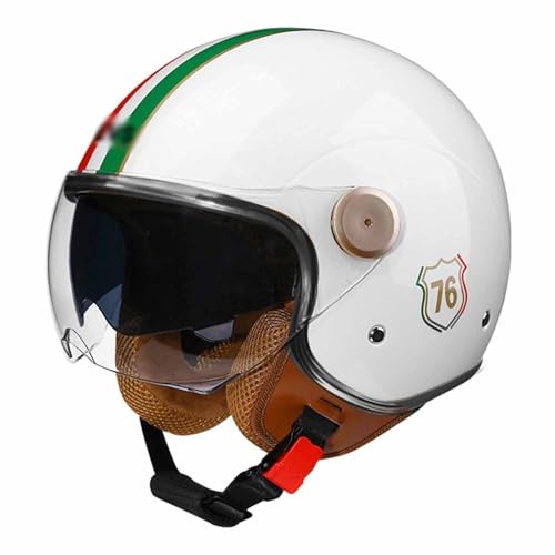 Motorcykelhalvhjälm Open Face Motorcykelhjälm Vuxna Kvinnor Män 3/4 Retro Klassisk Mopedhjälm DOT/ECE Godkänd Half Face Vintage Motorcykelhjälmar med dubbelt solskydd(16,M(57~58CM))