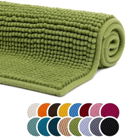 liebling Badteppich, 100% Polyester - Mikrofaser, Serie Chile, 60 x 100 cm, 30 Grad waschbar, Fußbodenheizung geeignet, Farbe: apfelgrün