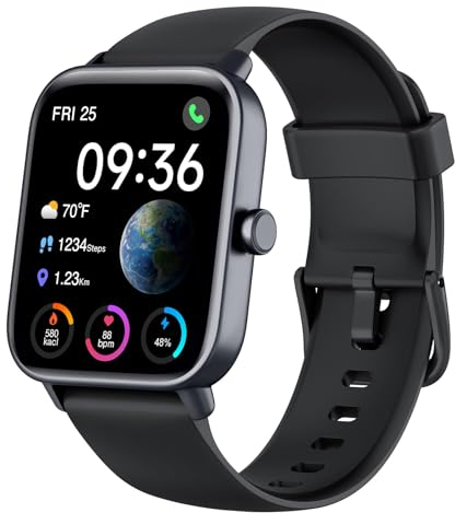 Smartwatch Herren Damen mit Telefonfunktion & Alexa eingebaut,Fitnessuhr mit 100+ Sports,Armbanduhr IP68 Wasserdicht, 24H Herzfrequenz SpO2 Schlafmonitor,1,8 Uhren Damen mit iOS/Android - Schwarz